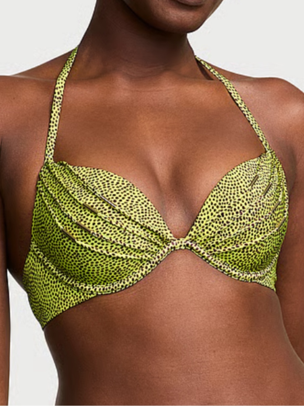 Victoria's Secret Limelight Green Polka Dot Halter Swim Top